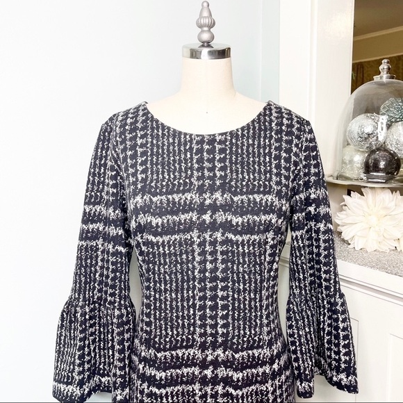 Talbots Glen Plaid Print Bell Sleeve Sheath Dress Gray Black 6 - Picture 5 of 13